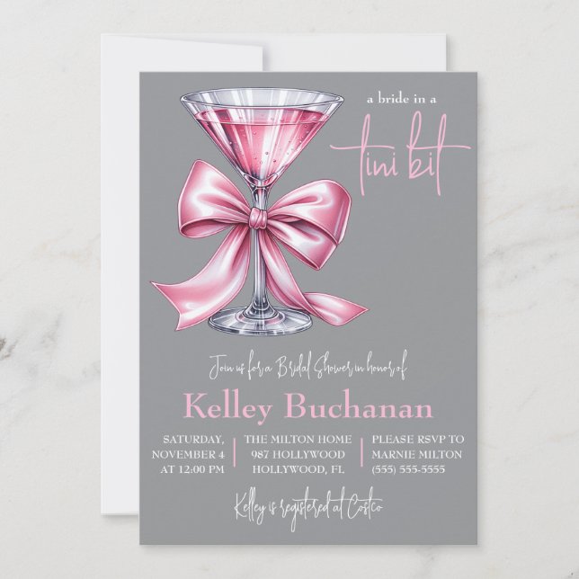 A Bride in a Tini Bit, Rosa Martini Möhippa Inbjudningar (Framsida)