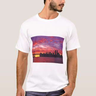 A Brilliant Sunset, Silhouette Of Lower Manhattan. T Shirt