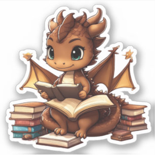 A Brown Dragon Reading Klistermärken
