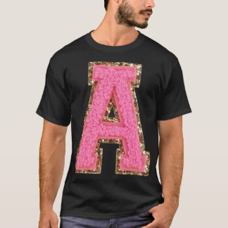 A - Bubblegum Glitter Varsity Brev Patches Stick T Shirt