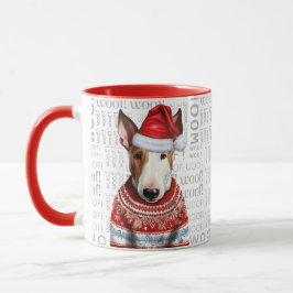 A Bull Terrier Santa in a Sweater Woof Background Mugg