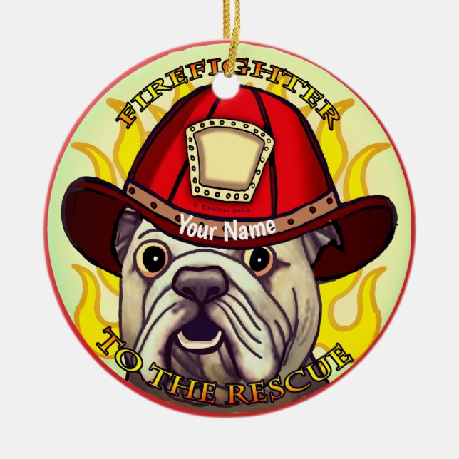 A Bulldog Firefighter-prydnadsföremål Julgransprydnad Keramik (Framsidan)