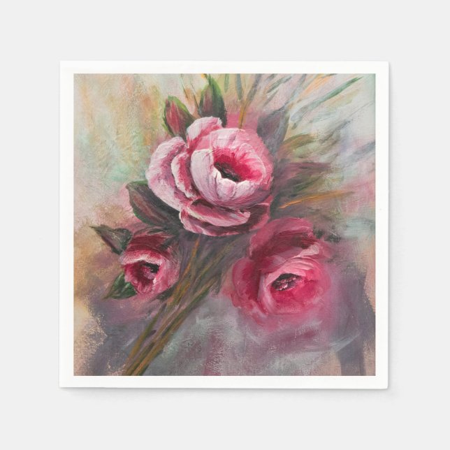 a Bunch of Pink Roses Painting done in Acrylic   Pappersservett (Framsidan)