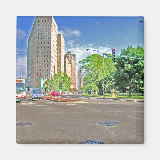 A Busy Chicago Aftermiddag Magnet (Framsidan)