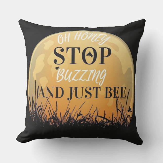 A buzzing black pillow with bee quotes. kudde (Framsida)
