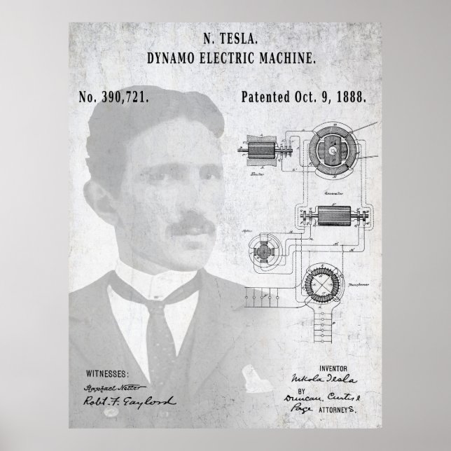 A/C ELECTRIC NUVARANDE DYNAMO PATENT 1888 - TESLA POSTER (Framsidan)