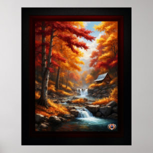 A Cabin Hösten Skogen AI Concept Art av Xzendor7 Poster