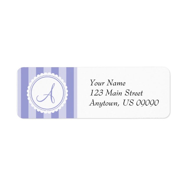 A Candy Striper Monogram-Adressetiketter (Lila) Returadress Etikett (Framsidan)