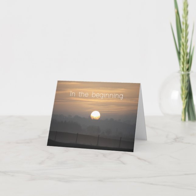 A card with the words 'In the beginning' Tack Kort (Framsida)