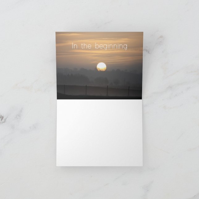A card with the words 'In the beginning' Tack Kort (Inuti)