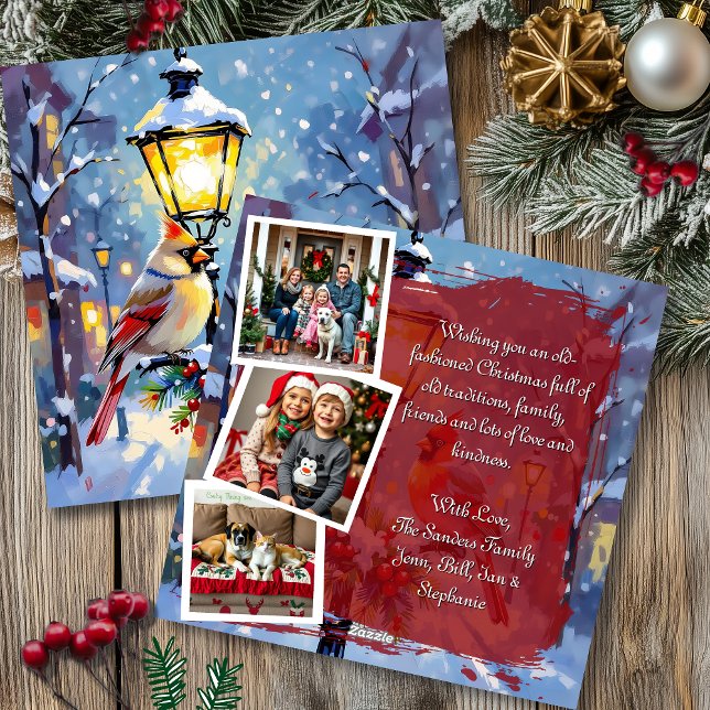 A Cardinal Christmas 3 Photo Template Personalized Julkort (Skapare uppladdad)