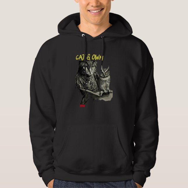 A Cat And An Owl  Owls And Cats Hoodie (Framsida)