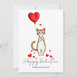 A Cat Holding a Heart Balloon Valentine Day Kort