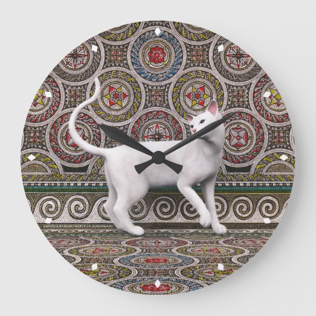 A cat on the mosaic large clock stor klocka (Framsida)