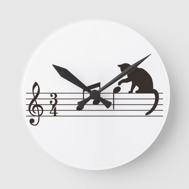 A Cat Toying with Notes Rund Klocka (Framsida)