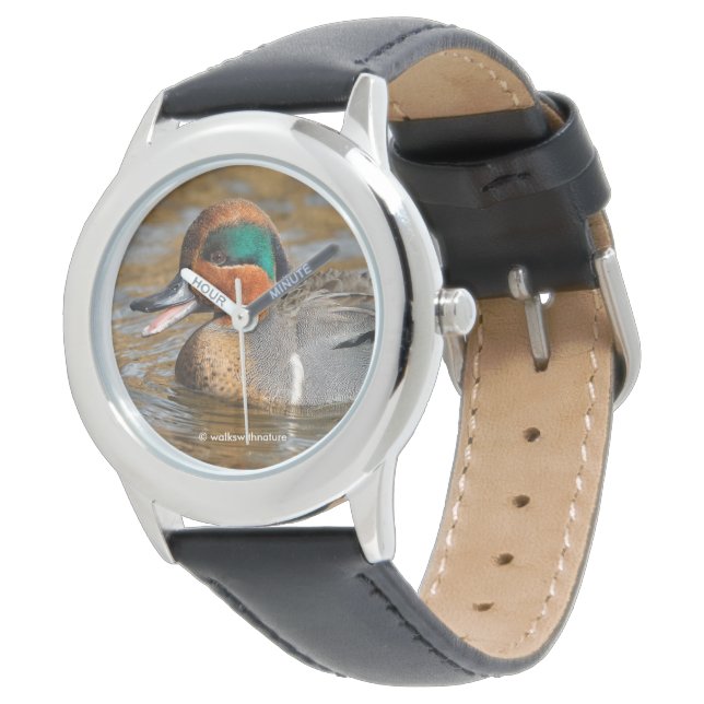 A Chatty Grönt-Winged Teal Anka vid dammen Armbandsur (Vinklad)