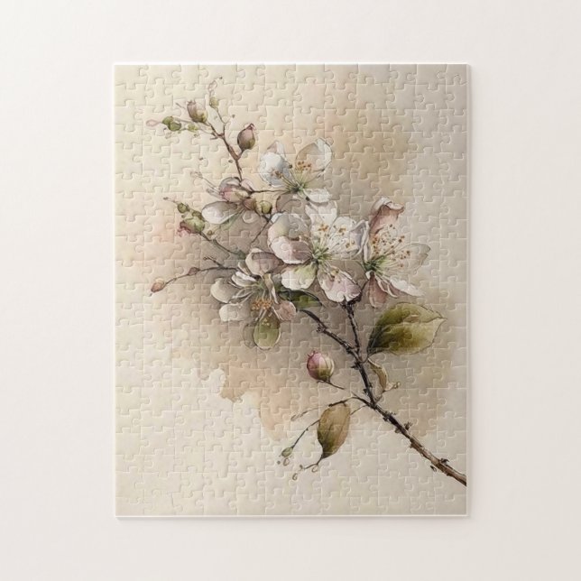 A Cherry Blommar Gren Watercolor Pussel (Vertikal)