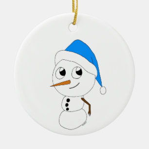 a chibi snögubbe julgransprydnad keramik