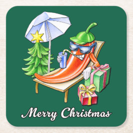A Chili God jul under Sunshade och Träd Underlägg Papper Kvadrat