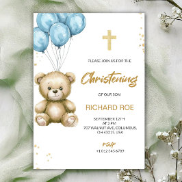 A christening Invitation features a teddy bear Inbjudningar