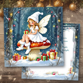 A Christmas Fairy on a Mushroom Cottage Core Kort