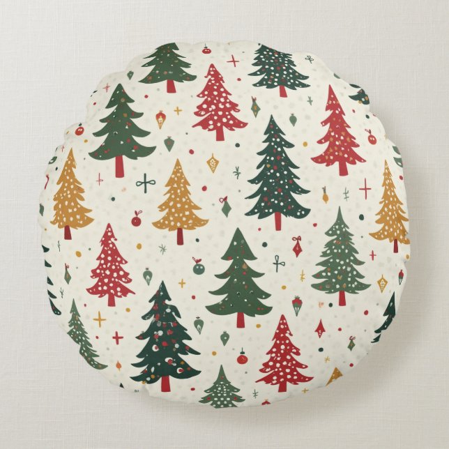 A circular cushion with a Christmas tree pattern Rund Kudde (Framsidan)