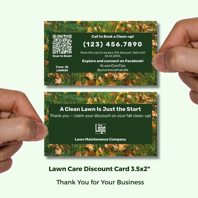A Clean Lawn Is Just the Start Seasonal Autumn  Rabattkort (A Clean Lawn Is Just the Start Seasonal Autumn Discount Card; Size:3.5x2 Inch, Green White Branding)