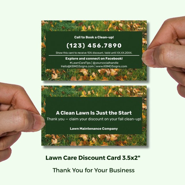 A Clean Lawn Is Just the Start Thank You  Rabattkort (A Clean Lawn Is Just the Start Thank You Discount Card; Size: 3.5x2 Inch, Green White Branding)