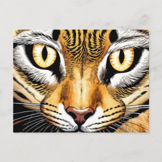 A close-up of a cat's face with yellow eyes vykort