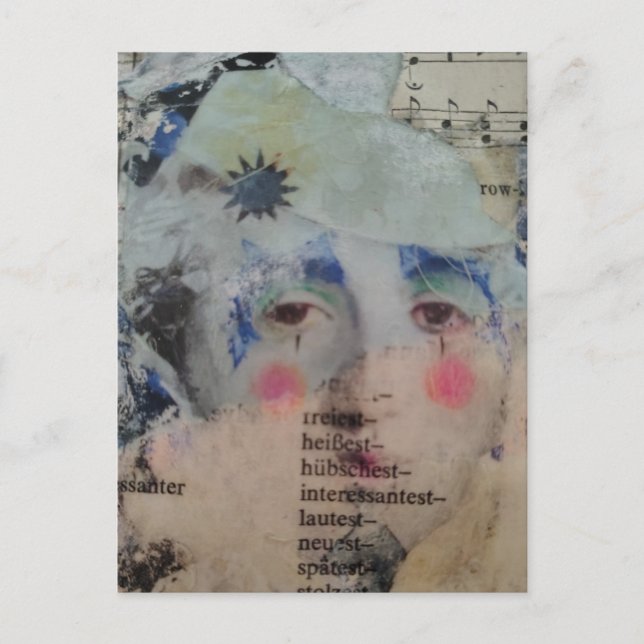 A Clown Face Abstract mixed media collage Postcard Vykort (Framsida)
