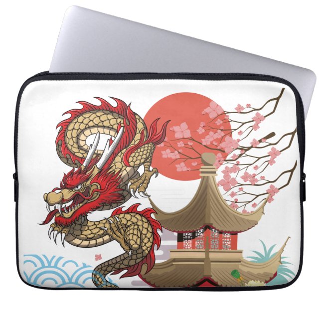 A collaboration of Japanese scenery and dragons Laptop Fodral (Framsidan)