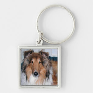 A Collie Fyrkantig Silverfärgad Nyckelring