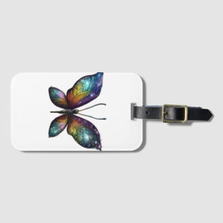 A colorful butterfly with galaxy-like wings is dep bagagebricka
