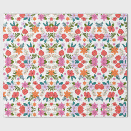 A colorful floral wrapping paper with vibrant pink presentpapper
