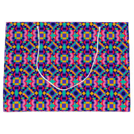 A colorful gift bag with a vibrant geometric