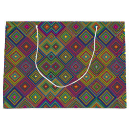 A colorful gift bag with a vibrant geometric
