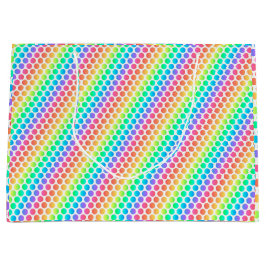 A colorful gift bag with a vibrant rainbow