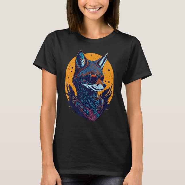 A Cool Canine in Shades Retro Graphic  Cute Coyott T Shirt (Framsida)