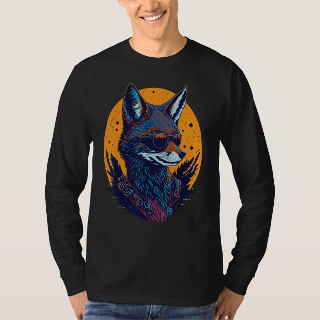 A Cool Canine in Shades Retro Graphic  Cute Coyott T Shirt (Framsida)