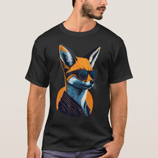 A Cool Canine in Shades Retro Graphic  Cute Fennec T Shirt (Framsida)