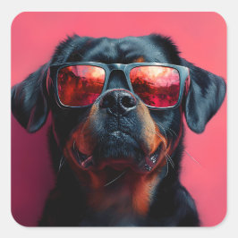 A cool rottweiler with sunglasses fyrkantigt klistermärke
