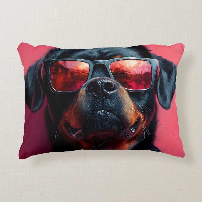 A cool rottweiler with sunglasses prydnadskudde (Framsidan)