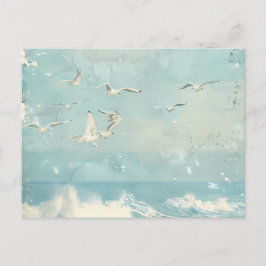 A Costal Birds Ocean Sea Sky Collage Background Vykort