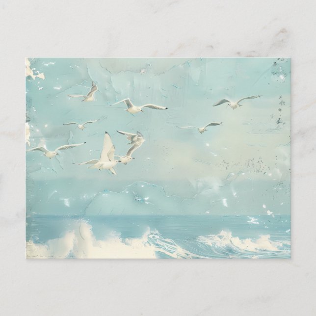 A Costal Birds Ocean Sea Sky Collage Background Vykort (Framsida)
