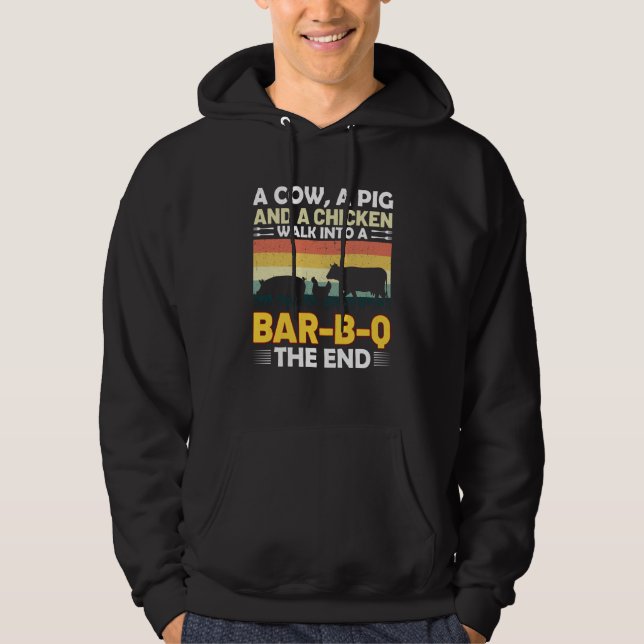 A Cow A Pig & A Chicken Barbeque The End Barbeque Hoodie (Framsida)