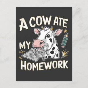 A Cow Ate my Homwork Funny Back to school Cow Meddelande Vykort
