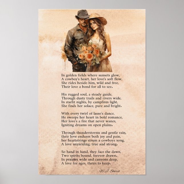 A Cowboy’s Heart – Romantic Western Poem Poster (Framsidan)