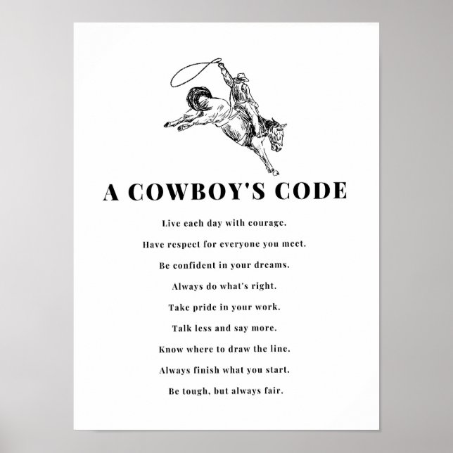 A Cowboy's Code Print, Black and White, Wild West Poster (Framsidan)