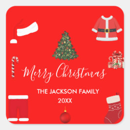 A Cozy Christmas Gathering Set on Warm Red Fyrkantigt Klistermärke
