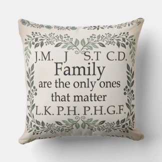 A cozy farmhouse-style family name chart cushion kudde